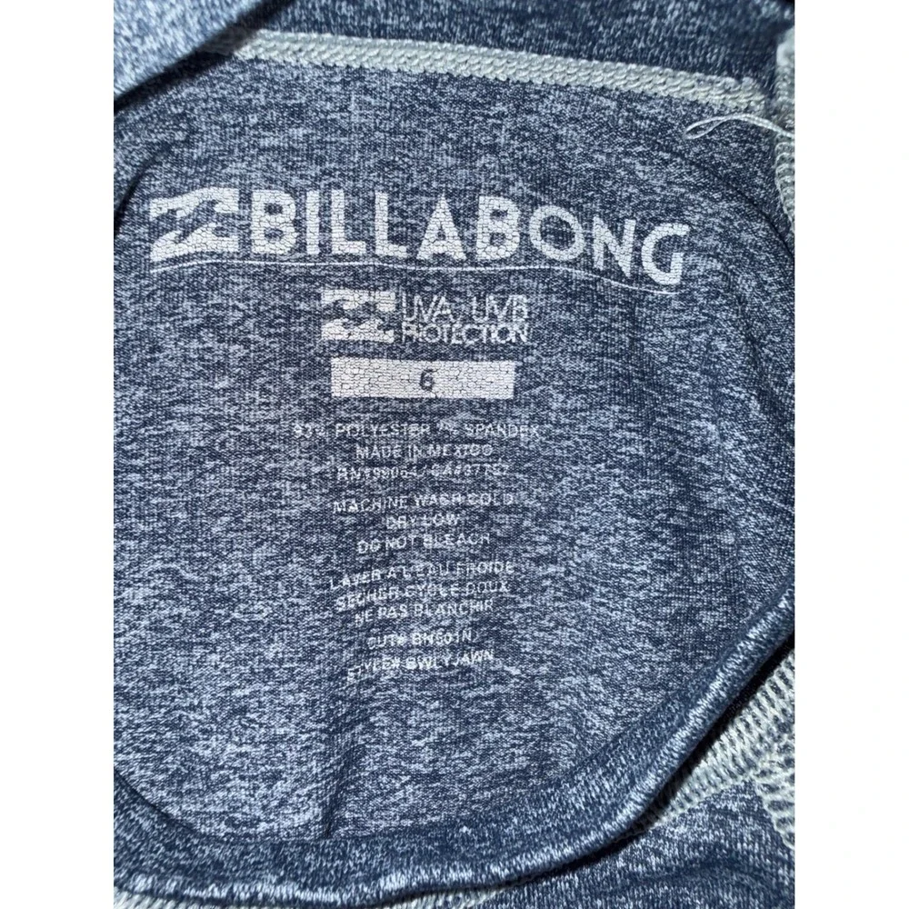 Billabong Kids Blue Heather Rash Guard Swim Shirt UPF 50+ Protection Size 6